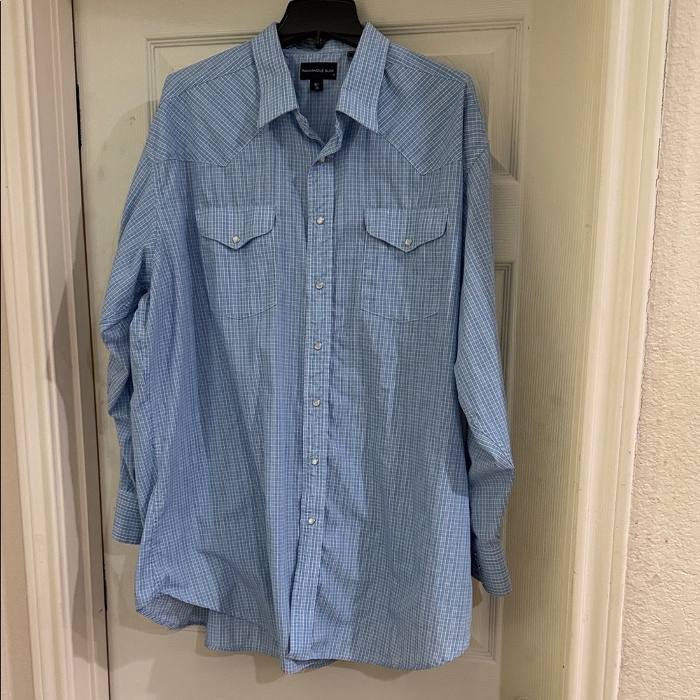 Panhandle Slim Light Blue Checked Western Button-Down Shirt